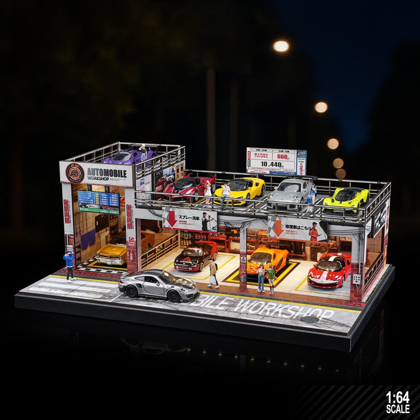 Amazon.co.jp: JunZheHub ジオラマ ガレージ 1:64 オフィス リビング